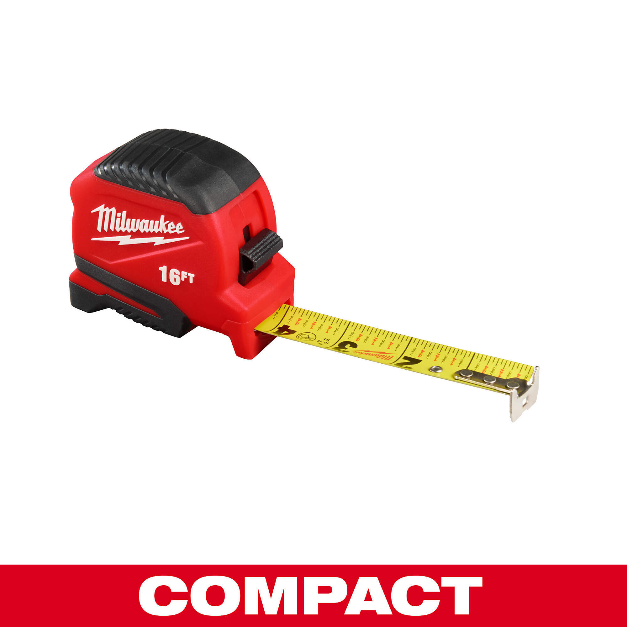 Milwaukee 16ft. Compact Tape Measure, 12ft. Reach, 9ft. Standout, 1in. Blade, Model# 48-22-1716